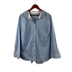 D&Co. Womens Striped Button-Up Shirt 2X Blue & White